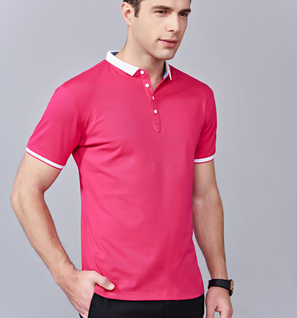夏季玫紅色男女同款滌棉短袖翻領時尚休閑T恤衫/馬球衫-85651#