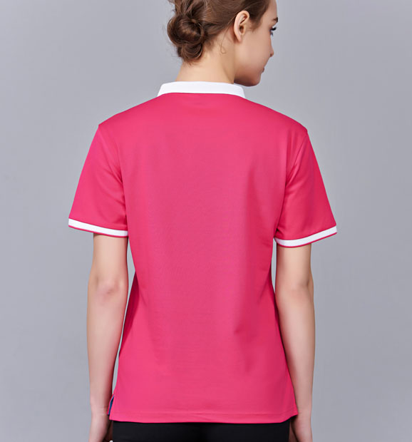 夏季玫紅色男女同款滌棉短袖翻領時尚休閑T恤衫/馬球衫-85651#