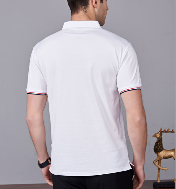 夏季白色男女同款滌棉短袖翻領(lǐng)時(shí)尚休閑T恤衫-85681#