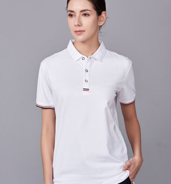 夏季白色男女同款滌棉短袖翻領(lǐng)時(shí)尚休閑T恤衫-85681#