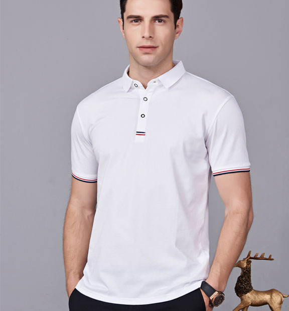 夏季白色男女同款滌棉短袖翻領(lǐng)時(shí)尚休閑T恤衫-85681#