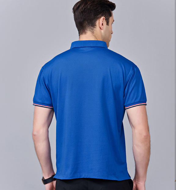 夏季寶藍色男女同款滌棉短袖翻領時尚休閑T恤衫-85681#