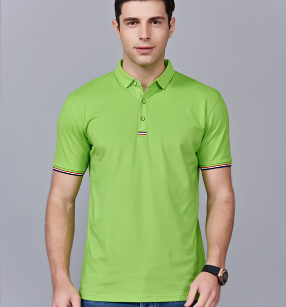 夏季果綠色男女同款滌棉短袖翻領時尚休閑T恤衫-85681#