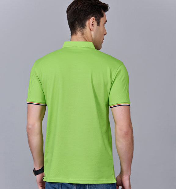 夏季果綠色男女同款滌棉短袖翻領時尚休閑T恤衫-85681#