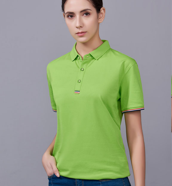 夏季果綠色男女同款滌棉短袖翻領時尚休閑T恤衫-85681#