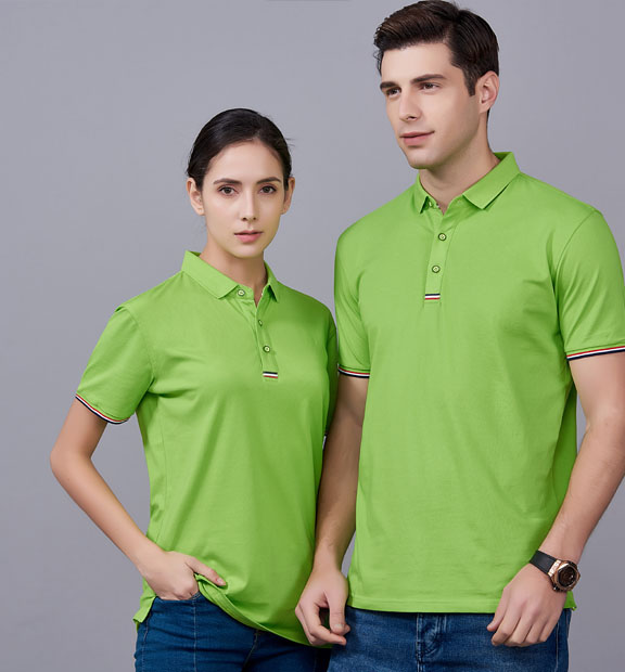 夏季果綠色男女同款滌棉短袖翻領時尚休閑T恤衫-85681#