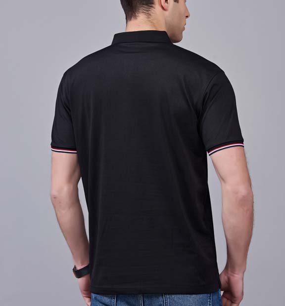 夏季黑色男女同款滌棉短袖翻領時尚休閑T恤衫-85681#