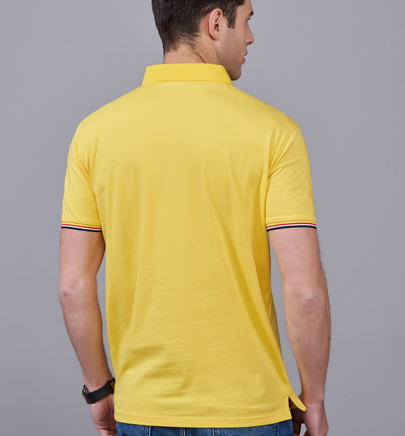 夏季黃色男女同款滌棉短袖翻領時尚休閑T恤衫-85681#