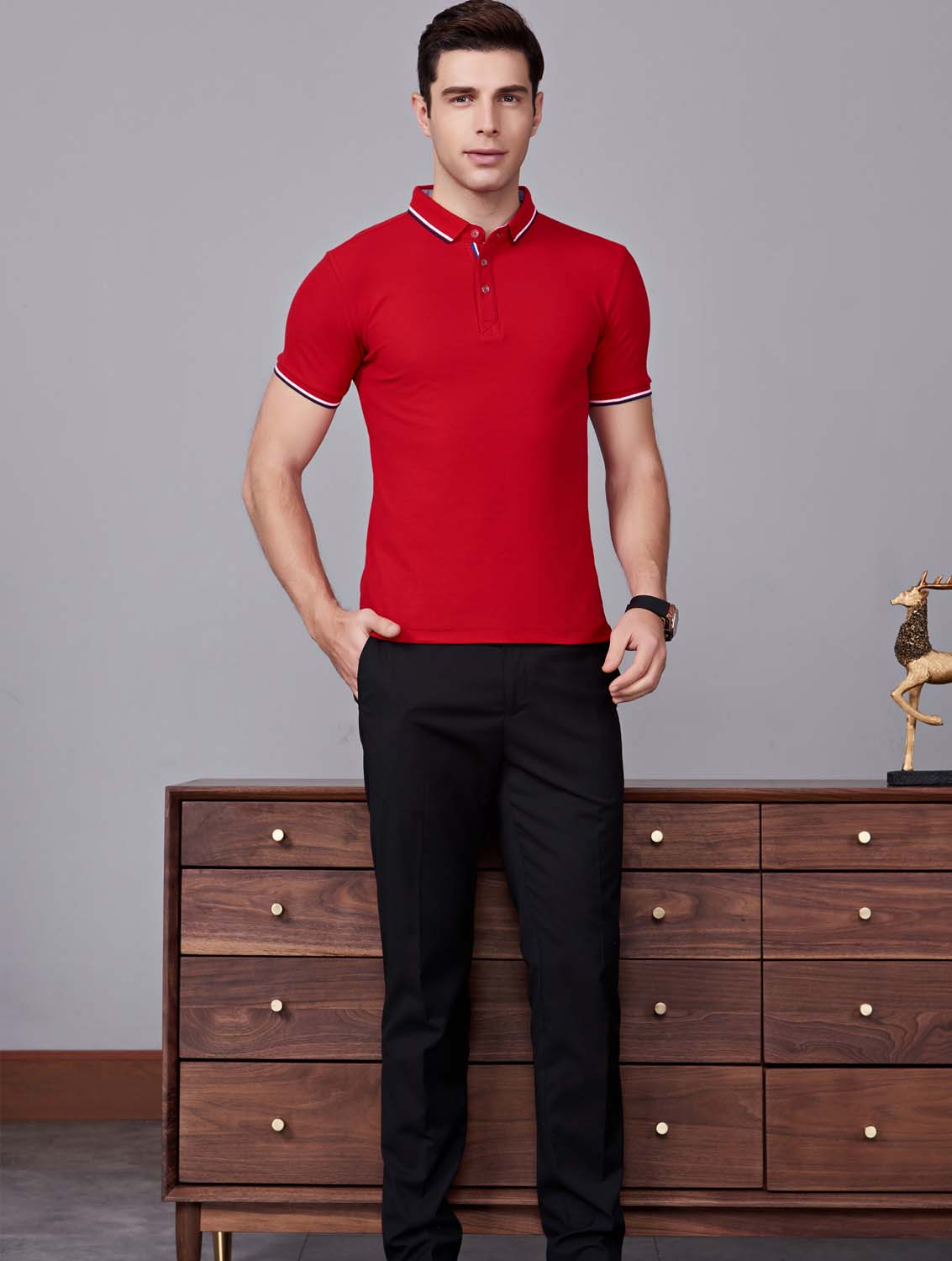 夏季藏大紅男女同款滌棉短袖翻領(lǐng)時(shí)尚T恤衫/polo衫-2788#