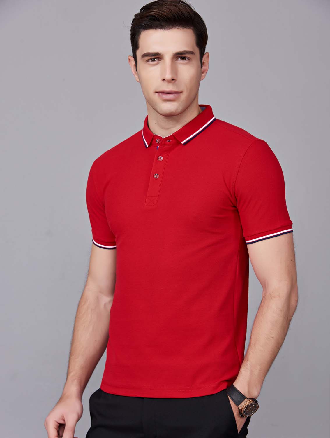 夏季藏大紅男女同款滌棉短袖翻領(lǐng)時(shí)尚T恤衫/polo衫-2788#