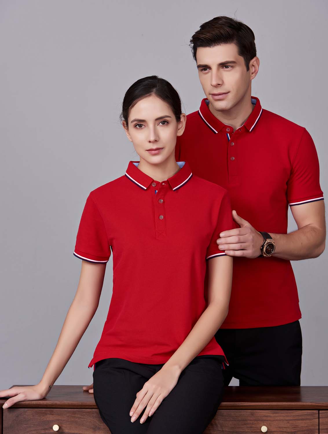 夏季藏大紅男女同款滌棉短袖翻領(lǐng)時(shí)尚T恤衫/polo衫-2788#