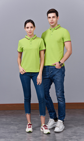 夏季果綠色男女同款滌棉短袖翻領時尚T恤衫/polo衫-2788#