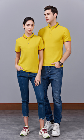 夏季黃色男女同款滌棉短袖翻領時尚T恤衫/polo衫-2788#