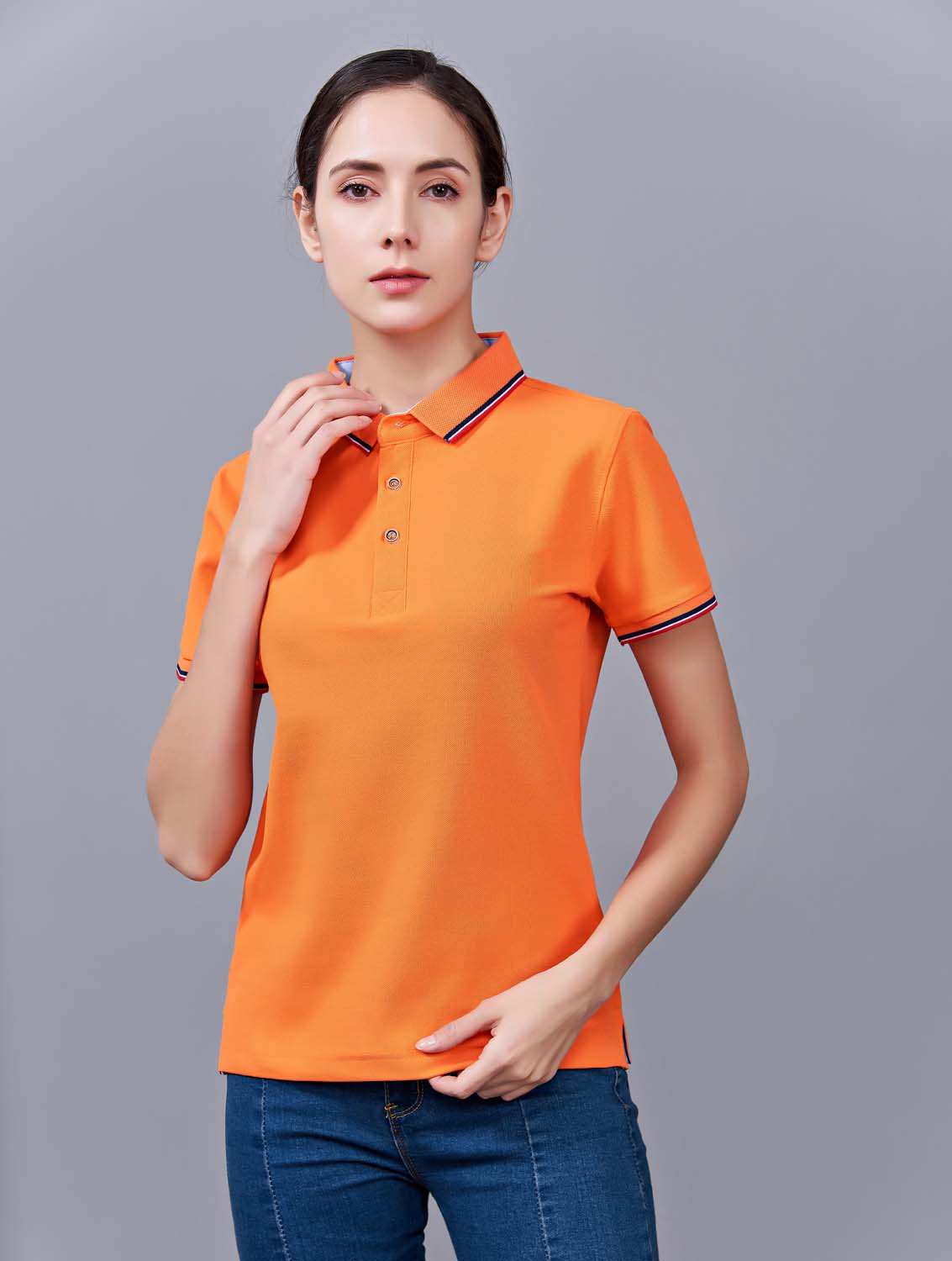 夏季橘色男女同款滌棉短袖翻領時尚T恤衫/polo衫-2788#