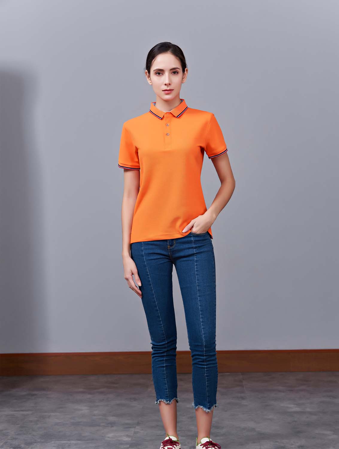 夏季橘色男女同款滌棉短袖翻領時尚T恤衫/polo衫-2788#