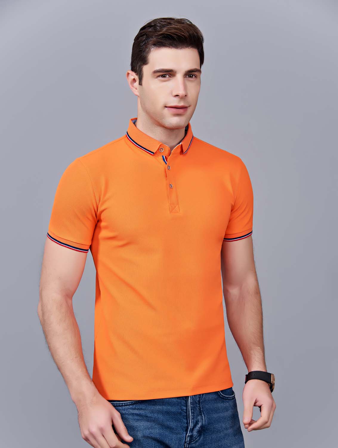 夏季橘色男女同款滌棉短袖翻領時尚T恤衫/polo衫-2788#