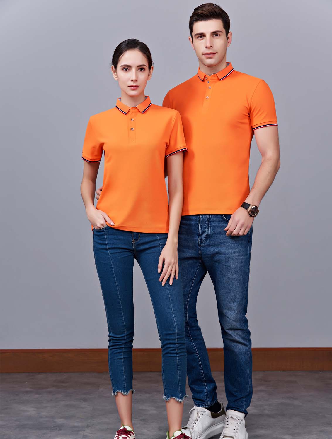 夏季橘色男女同款滌棉短袖翻領時尚T恤衫/polo衫-2788#