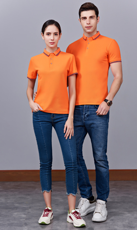 夏季橘色男女同款滌棉短袖翻領(lǐng)時尚T恤衫/polo衫-2788#