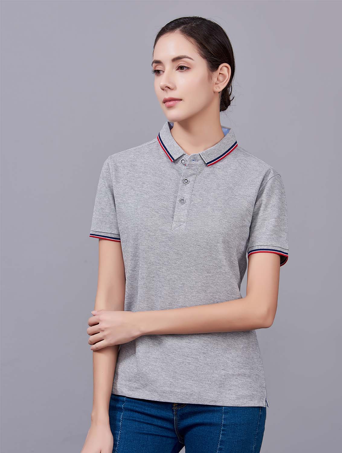 夏季麻灰色男女同款滌棉短袖翻領時尚T恤衫/polo衫-2788#