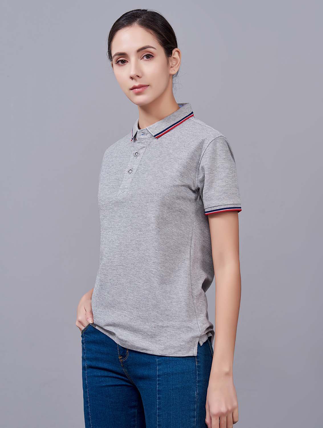 夏季麻灰色男女同款滌棉短袖翻領時尚T恤衫/polo衫-2788#