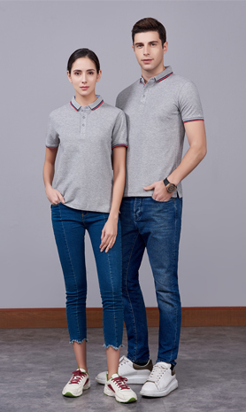 夏季麻灰色男女同款滌棉短袖翻領(lǐng)時尚T恤衫/polo衫-2788#