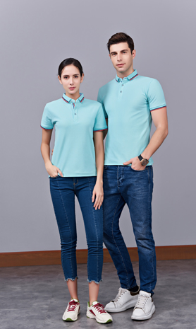 夏季玉綠色男女同款滌棉短袖翻領時尚T恤衫/polo衫-2788#