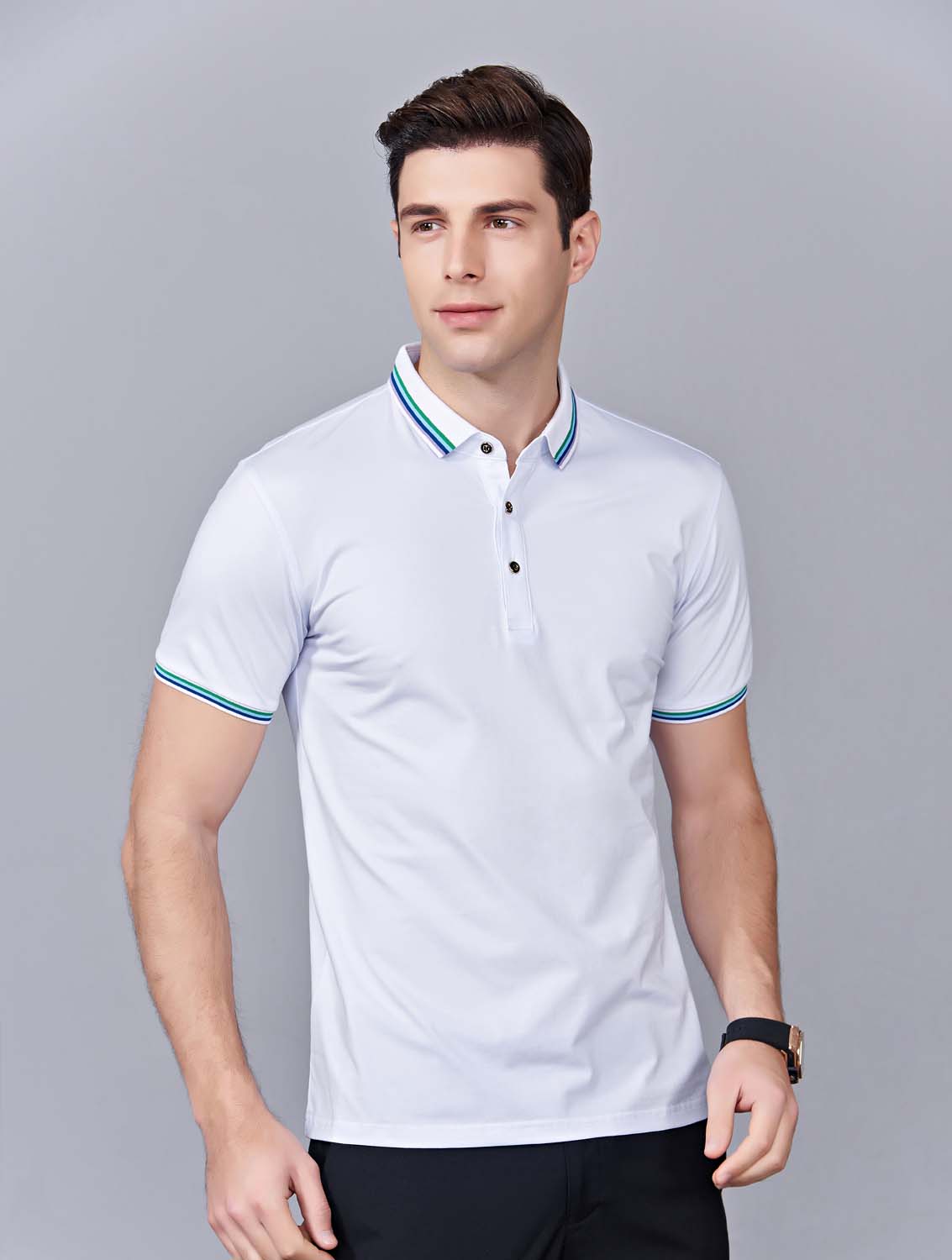 夏季白色男女同款冰瓷棉短袖翻領(lǐng)時尚T恤衫/polo衫-66531#