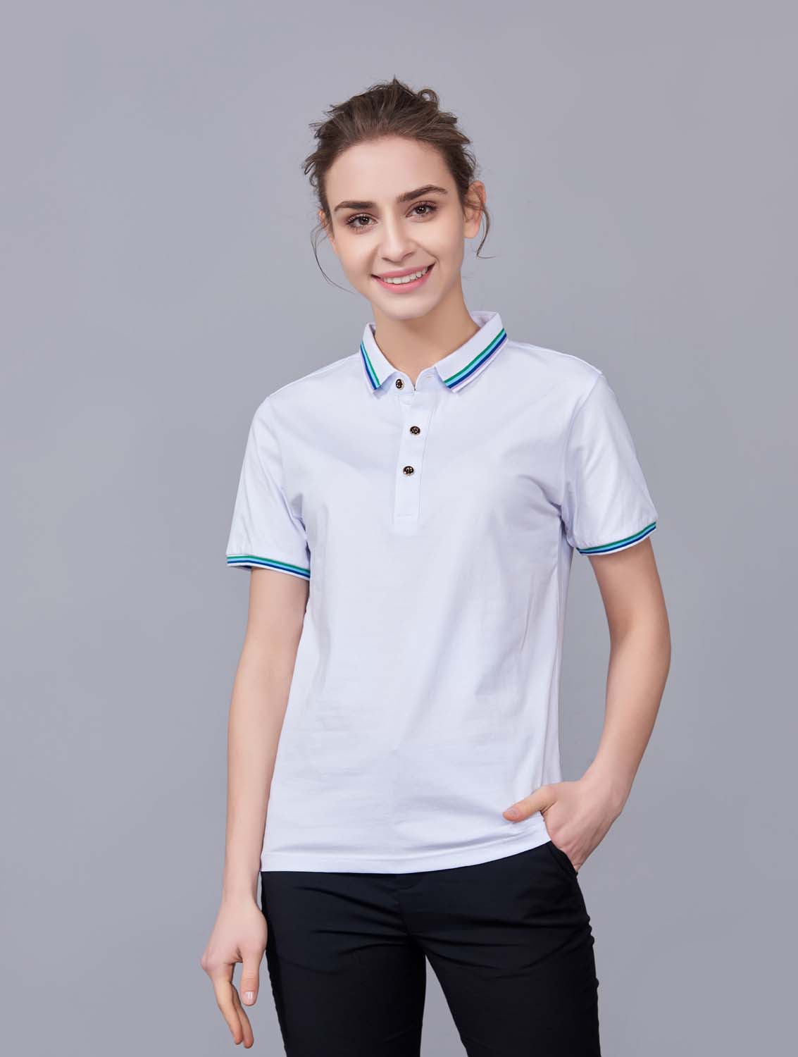 夏季白色男女同款冰瓷棉短袖翻領(lǐng)時尚T恤衫/polo衫-66531#