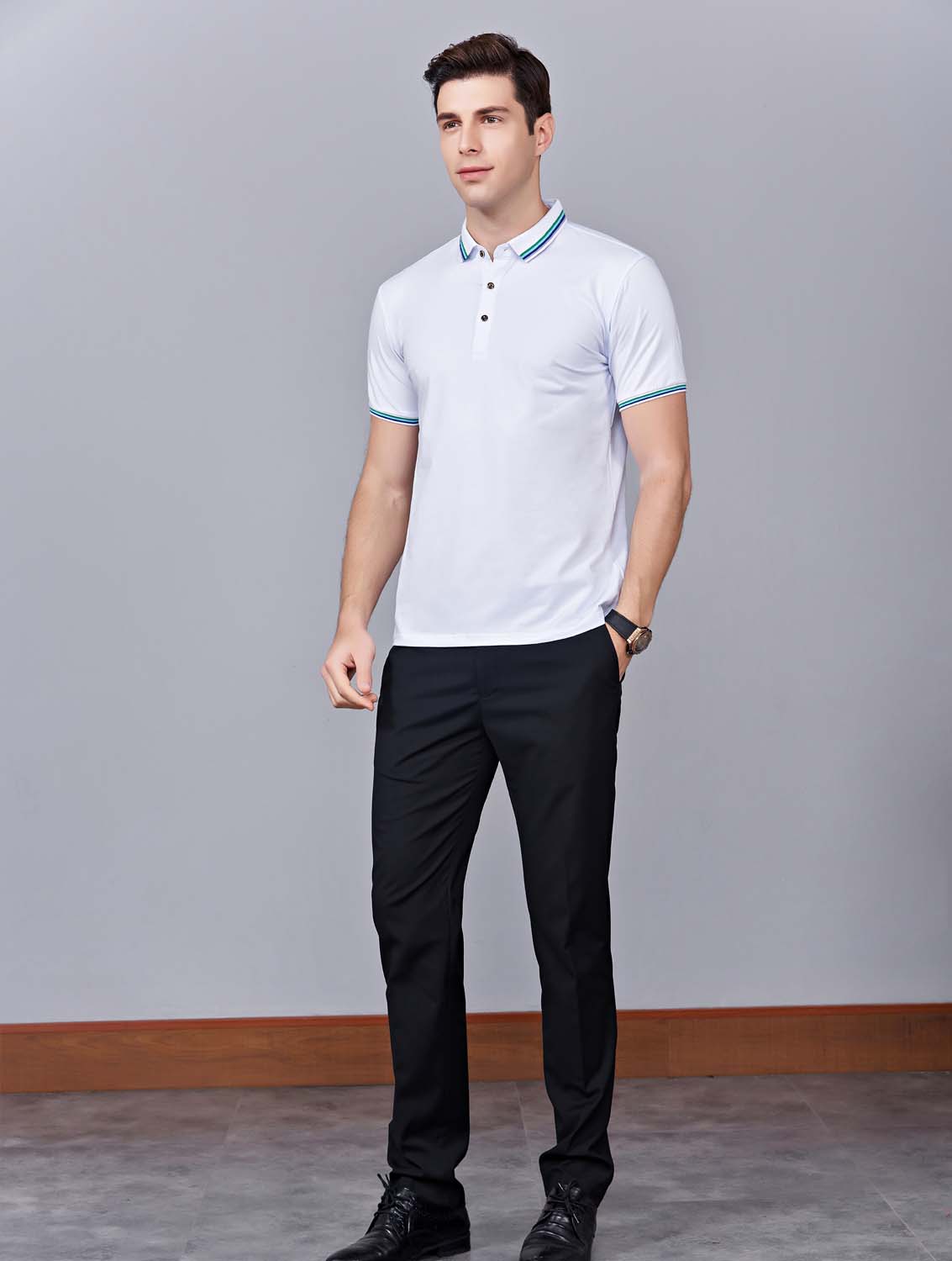 夏季白色男女同款冰瓷棉短袖翻領(lǐng)時尚T恤衫/polo衫-66531#