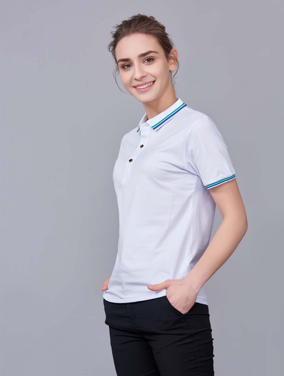 夏季白色男女同款冰瓷棉短袖翻領(lǐng)時尚T恤衫/polo衫-66531#