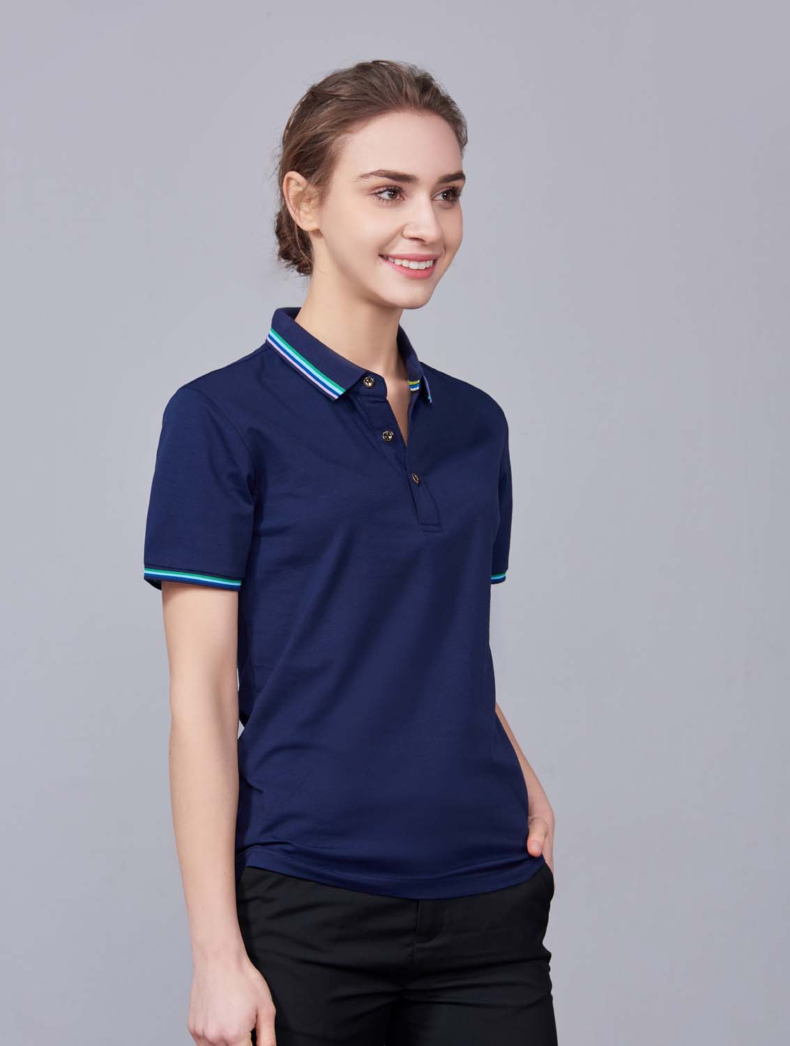 夏季藏藍色男女同款冰瓷棉短袖翻領(lǐng)時尚T恤衫/polo衫-66531#