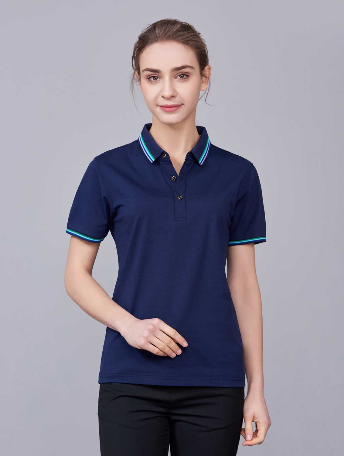 夏季藏藍色男女同款冰瓷棉短袖翻領(lǐng)時尚T恤衫/polo衫-66531#