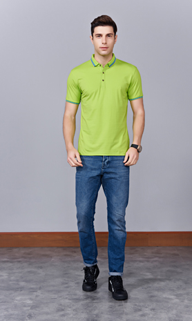 夏季果綠色男女同款冰瓷棉短袖翻領時尚T恤衫/polo衫-66531#