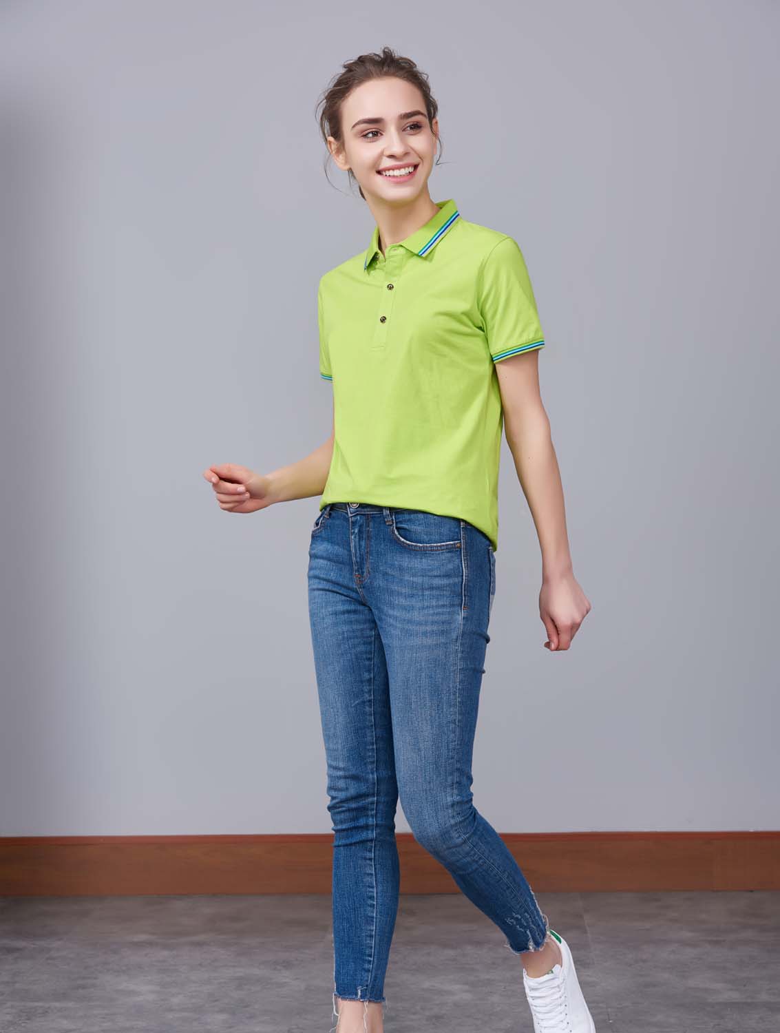 夏季果綠色男女同款冰瓷棉短袖翻領時尚T恤衫/polo衫-66531#