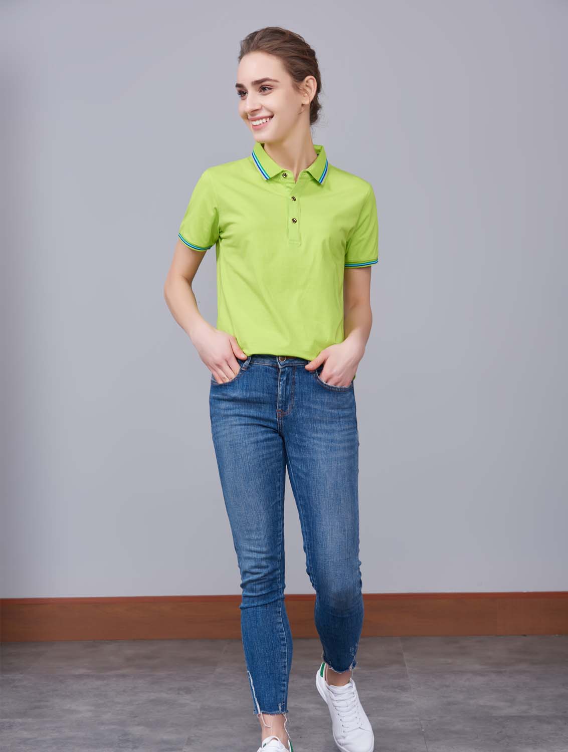 夏季果綠色男女同款冰瓷棉短袖翻領時尚T恤衫/polo衫-66531#