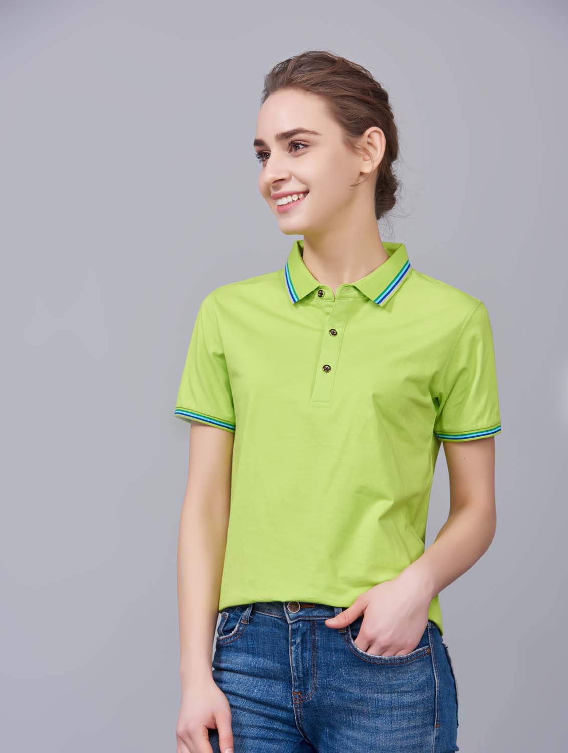 夏季果綠色男女同款冰瓷棉短袖翻領時尚T恤衫/polo衫-66531#