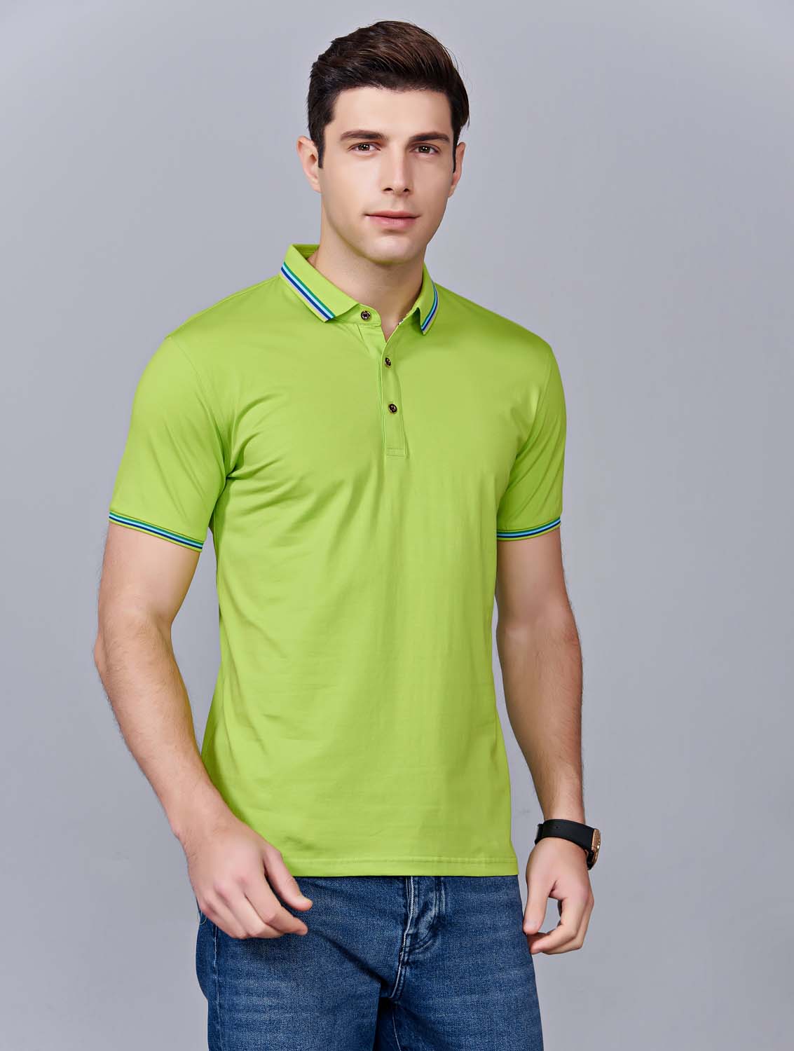 夏季果綠色男女同款冰瓷棉短袖翻領時尚T恤衫/polo衫-66531#