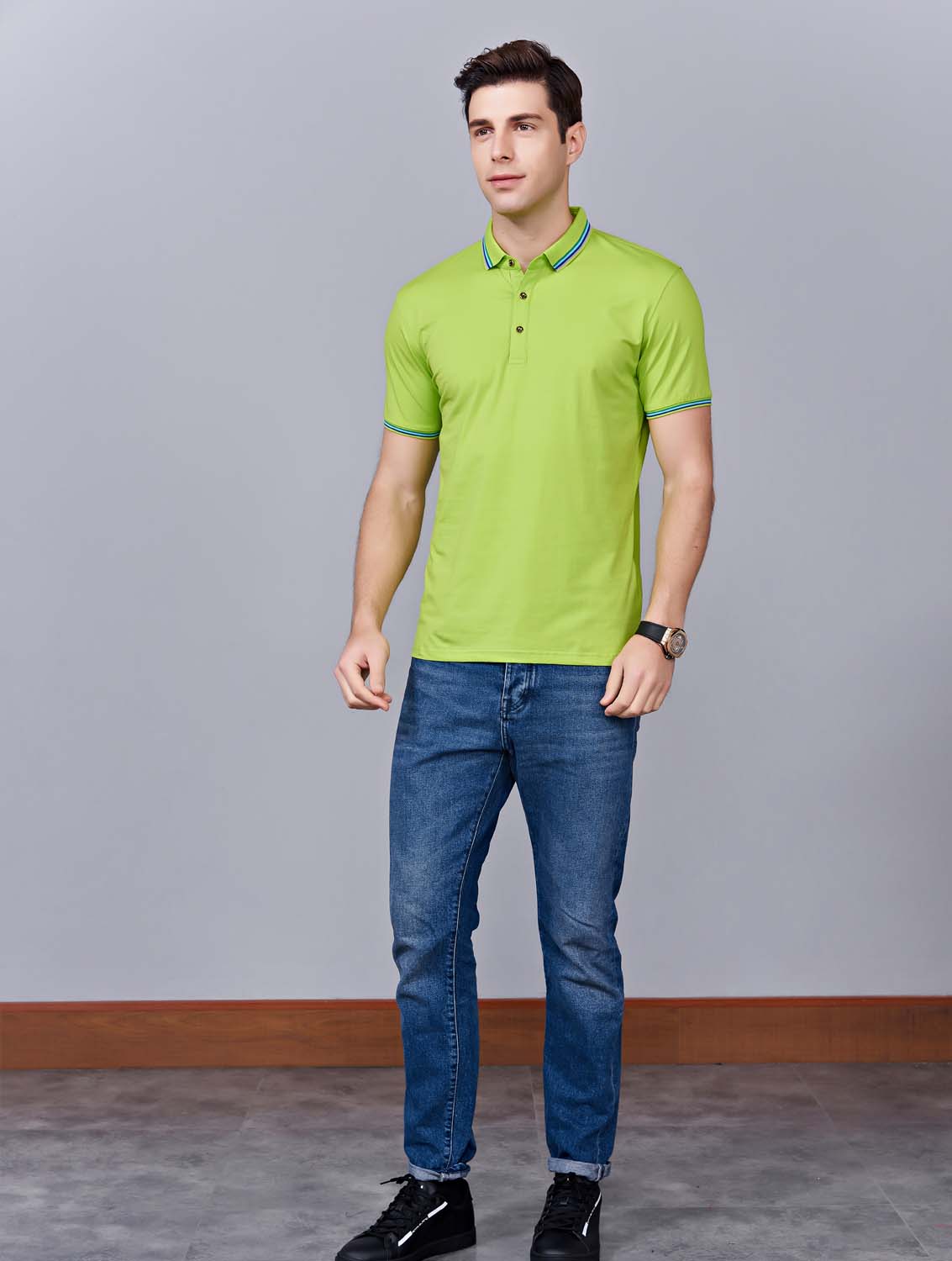 夏季果綠色男女同款冰瓷棉短袖翻領時尚T恤衫/polo衫-66531#