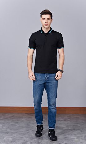 夏季黑色男女同款冰瓷棉短袖翻領時尚T恤衫/polo衫-66531#