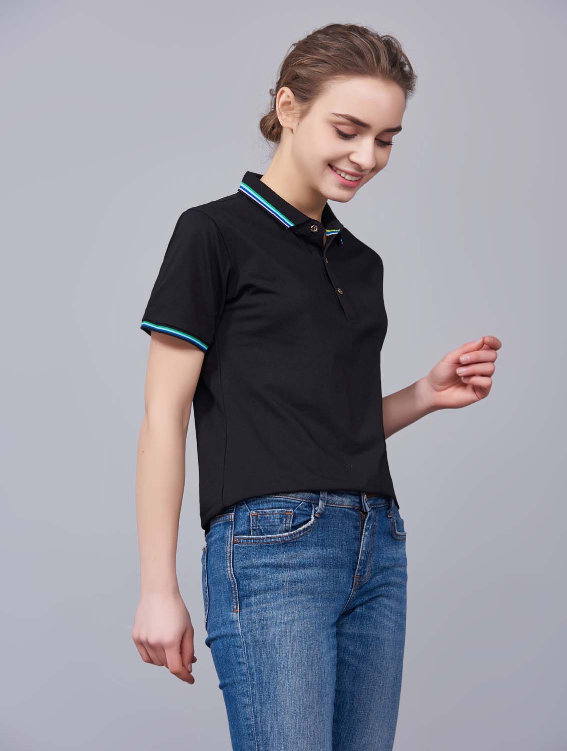 夏季黑色男女同款冰瓷棉短袖翻領時尚T恤衫/polo衫-66531#