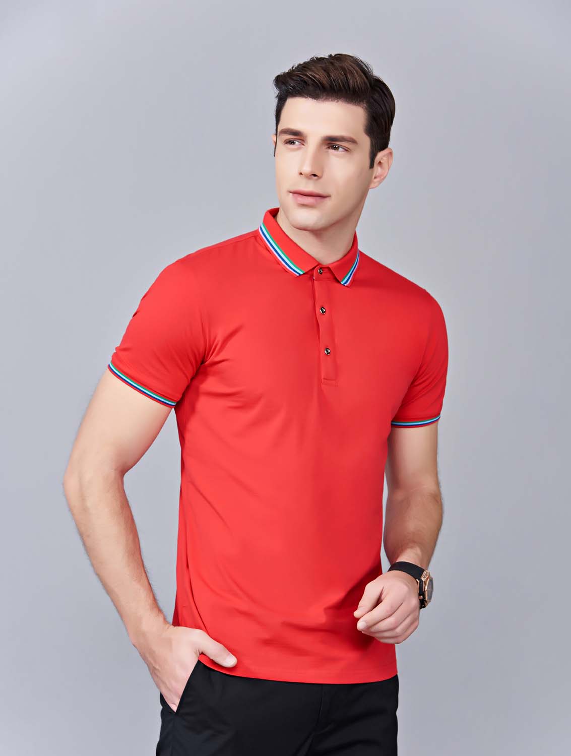 夏季紅色男女同款冰瓷棉短袖翻領時尚T恤衫/polo衫-66531#