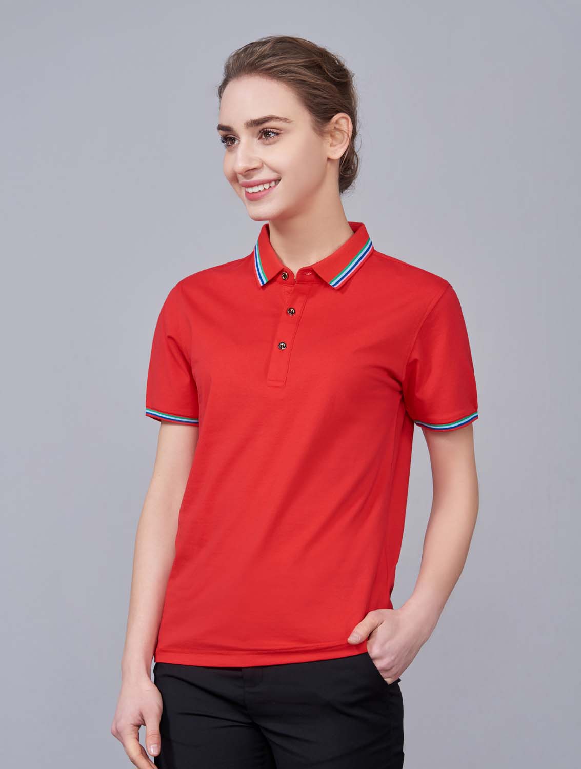 夏季紅色男女同款冰瓷棉短袖翻領時尚T恤衫/polo衫-66531#