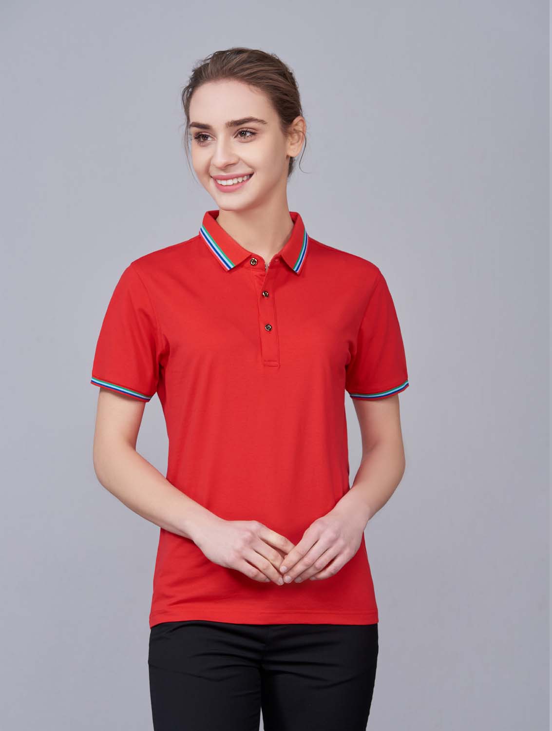 夏季紅色男女同款冰瓷棉短袖翻領時尚T恤衫/polo衫-66531#