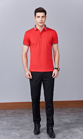 夏季紅色男女同款冰瓷棉短袖翻領時尚T恤衫/polo衫-66531#