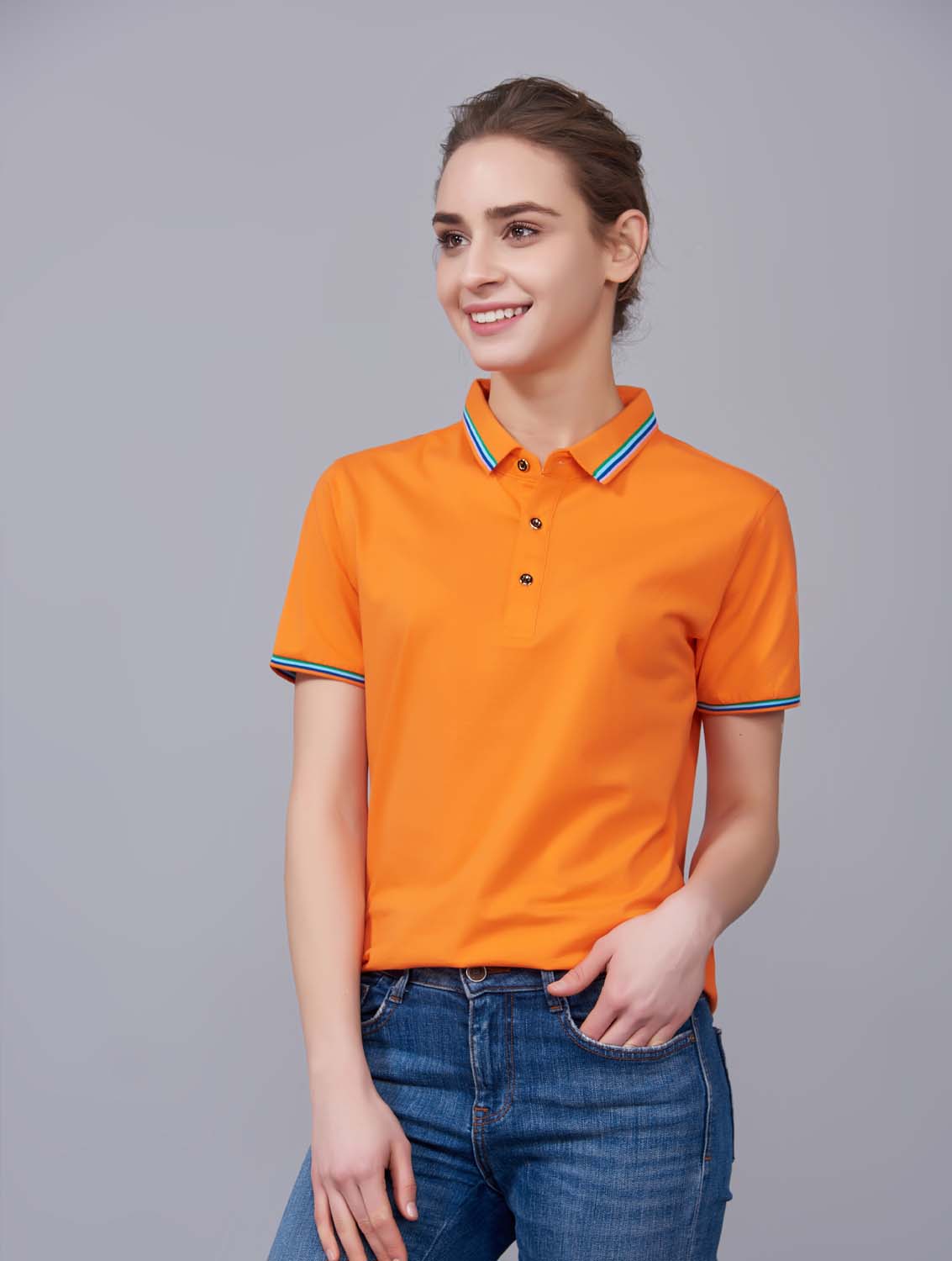 夏季橘色男女同款冰瓷棉短袖翻領時尚T恤衫/polo衫-66531#