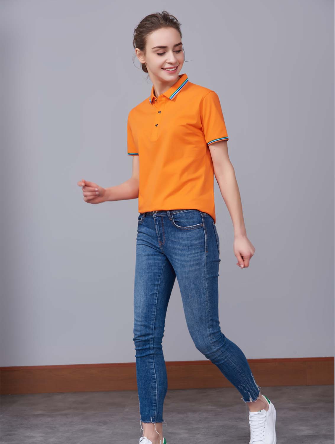 夏季橘色男女同款冰瓷棉短袖翻領時尚T恤衫/polo衫-66531#