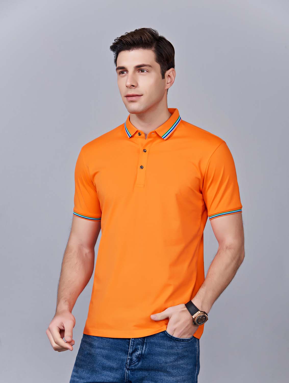 夏季橘色男女同款冰瓷棉短袖翻領時尚T恤衫/polo衫-66531#