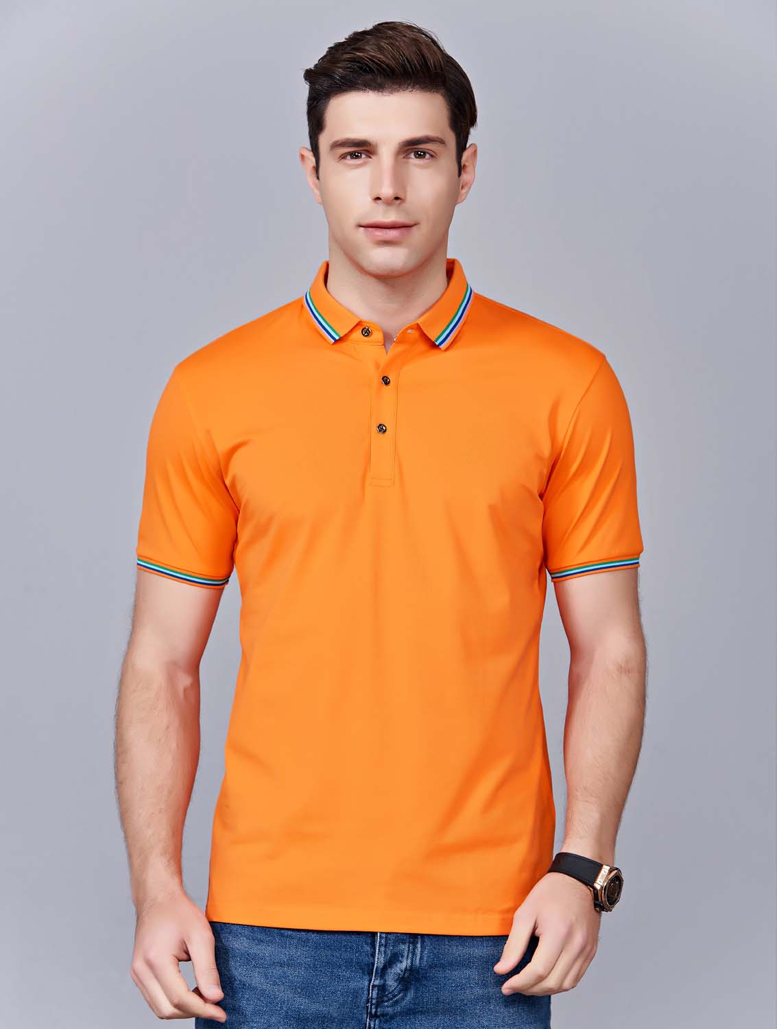 夏季橘色男女同款冰瓷棉短袖翻領時尚T恤衫/polo衫-66531#