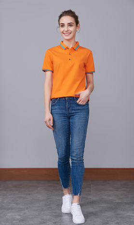 夏季橘色男女同款冰瓷棉短袖翻領時尚T恤衫/polo衫-66531#