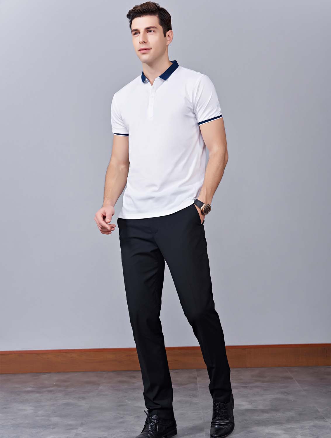 夏季白色男女同款滌棉短袖翻領(lǐng)時尚休閑T恤衫/馬球衫-85651#